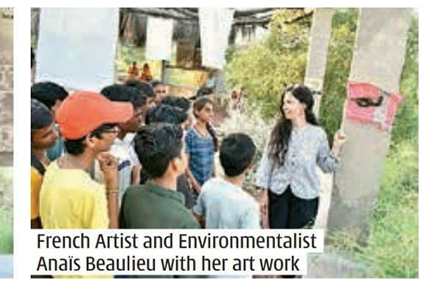 French artist and environmentalist Anaïs Beaulieu with her art work.